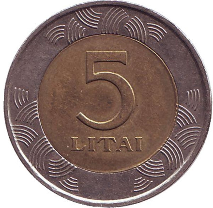 Монета 5 литов, 1999 год, Литва. Из обращения. Рыцарь. Монета 5 литов, 1999 год, Литва. Из обращения. Рыцарь.