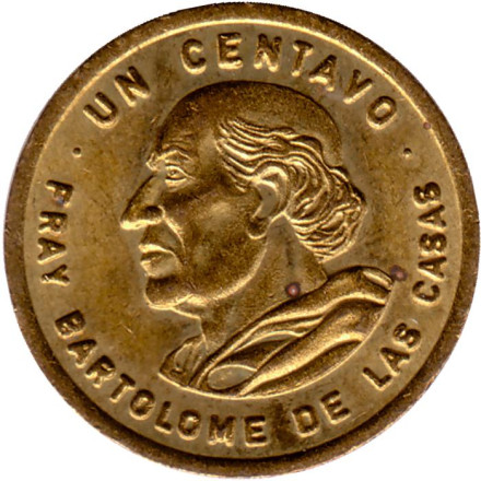 Монета 1 сентаво. 1992 год, Гватемала. Бартоломе де лас Касас.