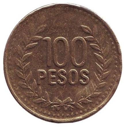 Монета 100 песо. 2011 год, Колумбия.