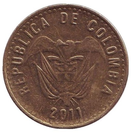 Монета 100 песо. 2011 год, Колумбия.