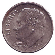 Монета 10 центов. 2012 (P) год, США. Рузвельт. Монета 10 центов. 2012 (P) год, США. Рузвельт.