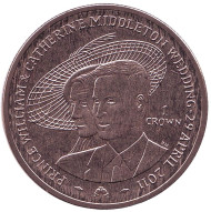 Монета 1 крона. 2011 год, Остров Мэн. Свадьба принца Уильяма и Кэтрин Миддлтон. Монета 1 крона. 2011 год, Остров Мэн. Свадьба принца Уильяма и Кэтрин Миддлтон.