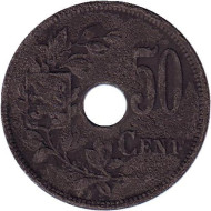 Монета 50 сантимов. 1918 год, Бельгия. Монета 50 сантимов. 1918 год, Бельгия.