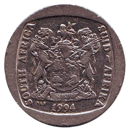 Монета 5 рандов. 1994 год, ЮАР. Антилопа гну.