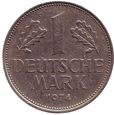 Монета 1 марка. 1974 год (G), ФРГ.