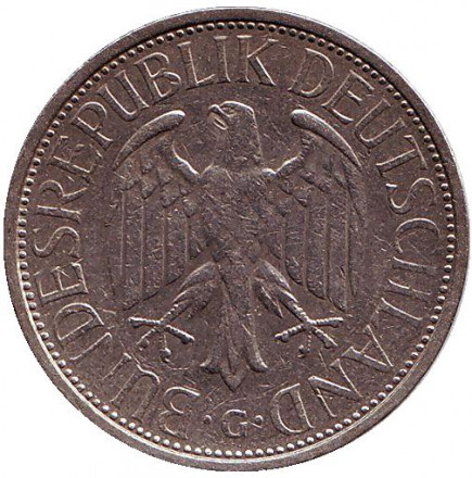 Монета 1 марка. 1974 год (G), ФРГ.