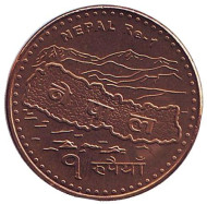 Монета 1 рупия. 2009 год, Непал. UNC. Монета 1 рупия. 2009 год, Непал. UNC.