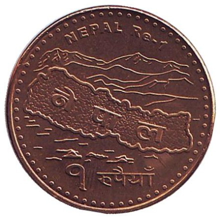Монета 1 рупия. 2009 год, Непал. UNC.