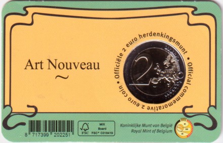 Монета 2 евро. 2023 год, Бельгия. 130-летие бельгийского модерна (Ар-Нуво). (Надпись: Belgique). Монета 2 евро. 2023 год, Бельгия. 130-летие бельгийского модерна (Ар-Нуво). (Надпись: Belgique).