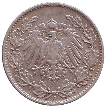 Монета 1/2 марки. 1906 год (J), Германская империя. Монета 1/2 марки. 1906 год (J), Германская империя.