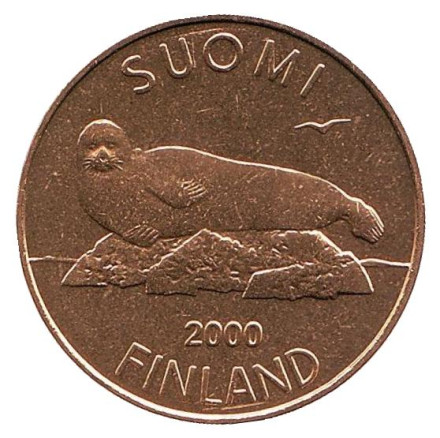 Монета 5 марок. 2000 год, Финляндия. UNC. Тюлень.