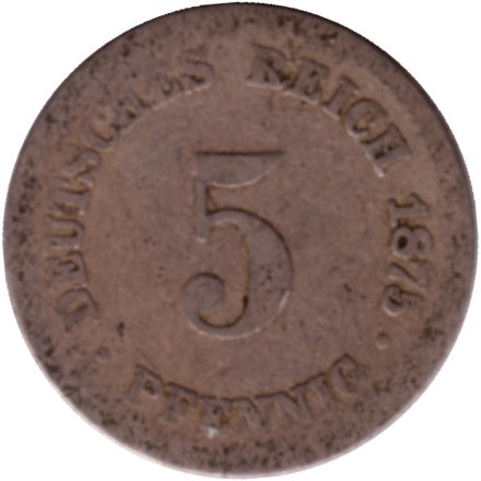 Монета 5 пфеннигов. 1875 год (J), Германская империя.