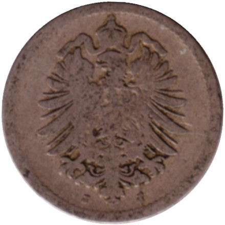 Монета 5 пфеннигов. 1875 год (J), Германская империя. Монета 5 пфеннигов. 1875 год (J), Германская империя.