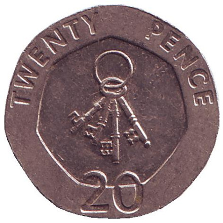 Монета 20 пенсов. 2009 год, Гибралтар. 4 ключа.
