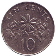 Монета 10 центов. 1993 год, Сингапур. Жасмин. Монета 10 центов. 1993 год, Сингапур. Жасмин.