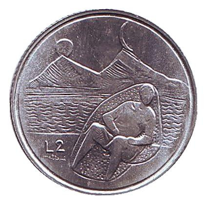 Монета 2 лиры. 1976 год, Сан-Марино. Республика.