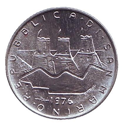 Монета 2 лиры. 1976 год, Сан-Марино. Республика. Монета 2 лиры. 1976 год, Сан-Марино. Республика.