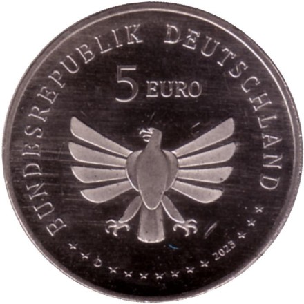 Монета 5 евро. 2023 год, Германия. Рыжая осмия. Серия "Чудесный мир насекомых". Монета 5 евро. 2023 год, Германия. Рыжая осмия. Серия "Чудесный мир насекомых".