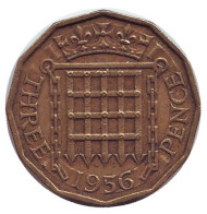Монета 3 пенса. 1956 год, Великобритания. Монета 3 пенса. 1956 год, Великобритания.