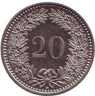 Монета 20 раппенов. 2008 год, Швейцария. Монета 20 раппенов. 2008 год, Швейцария.