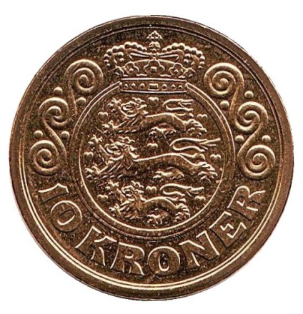 Монета 10 крон. 2001 год, Дания. BU.