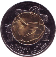 Основание Нунавута. Шаман. Монета 2 доллара. 1999 год, Канада.