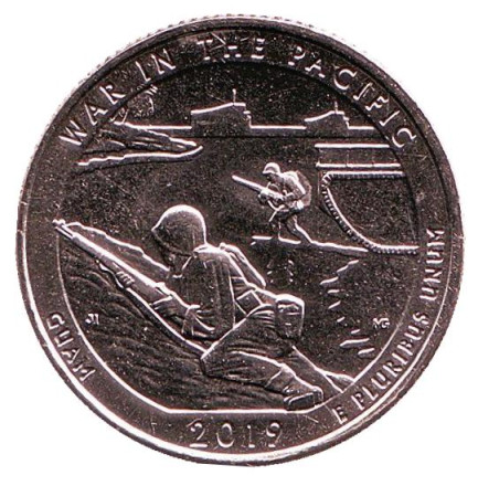 Монета 25 центов (D). 2019 год, США. Национальный монумент воинской доблести в Тихом океане. Парк № 48.