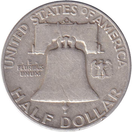 Монета 50 центов. 1952 год, США. Франклин. Отметка монетного двора: "S"
