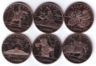 Набор монет номиналом 1 крона (6 шт.). 2012 год, Остров Мэн. Олимпийские игры в Лондоне. Набор монет номиналом 1 крона (6 шт.). 2012 год, Остров Мэн. Олимпийские игры в Лондоне.