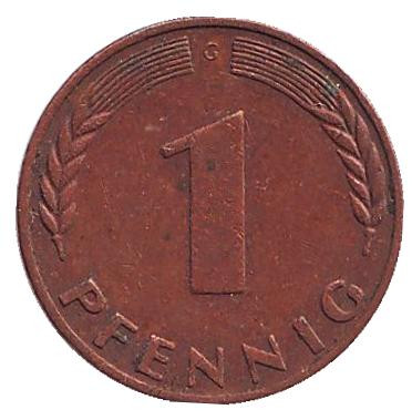 Монета 1 пфенниг. 1969 год (G), ФРГ. Дубовые листья.