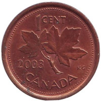 Монета 1 цент. 2003 год, Канада. (Старый тип, Немагнитная)