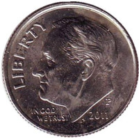 Рузвельт. Монета 10 центов. 2011 (P) год, США.