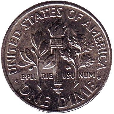 Монета 10 центов. 2011 (P) год, США. Рузвельт. Монета 10 центов. 2011 (P) год, США. Рузвельт.