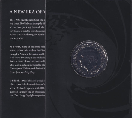 Монета 5 фунтов. 2024 год, Великобритания. Джеймс Бонд, агент 007. Acrostar Jet. В буклете.