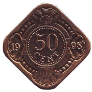 Монета 50 центов. 1998 год, Нидерландские Антильские острова. BU. Монета 50 центов. 1998 год, Нидерландские Антильские острова. BU.