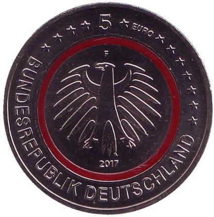 Монета 5 евро. 2017 год (F), Германия. Тропическая зона.