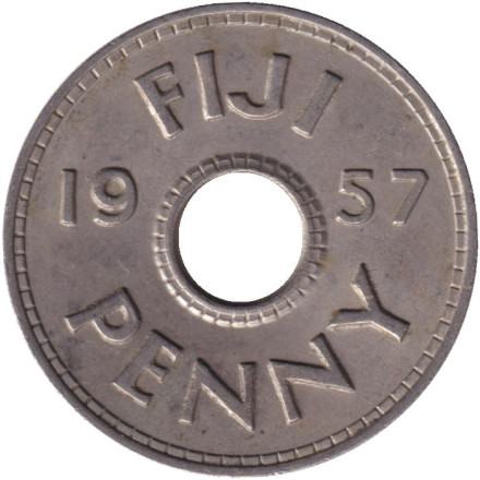 Монета 1 пенни. 1957 год, Фиджи.