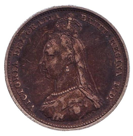 Монета 1 шиллинг. 1887 год, Великобритания. Королева Виктория.