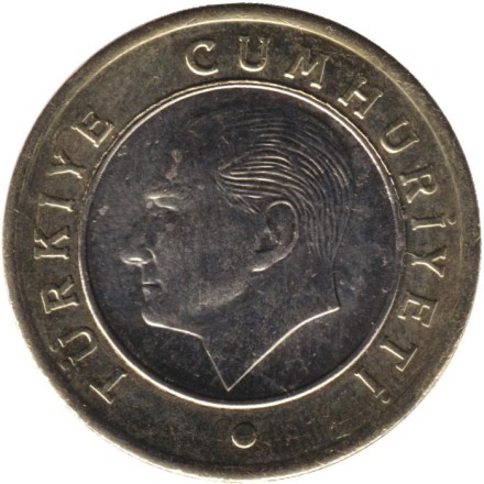 Монета 1 лира. 2023 год, Турция.
