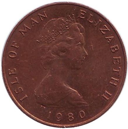 Монета 1 пенни. 1980 год, Остров Мэн. (AA) Мэнская кошка.