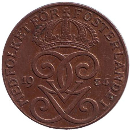 Монета 2 эре. 1934 год, Швеция.