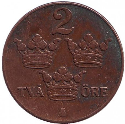 Монета 2 эре. 1934 год, Швеция. Монета 2 эре. 1934 год, Швеция.