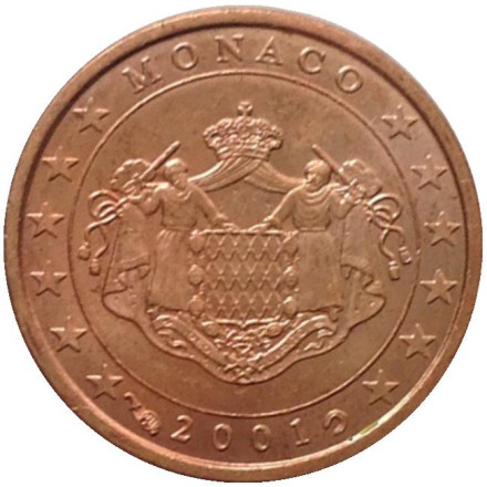 Монета 1 цент. 2001 год, Монако.