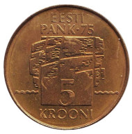 Монета 5 крон. 1994 год, Эстония. 75-летие Банка Эстонии.