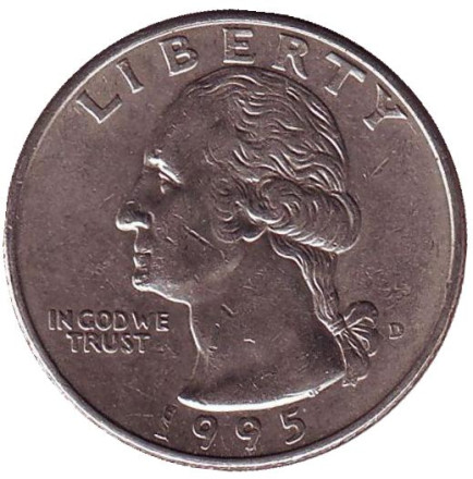 Монета 25 центов. 1995 (D) год, США. Вашингтон.
