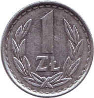 Монета 1 злотый. 1985 год, Польша. Монета 1 злотый. 1985 год, Польша.