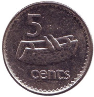 Монета 5 центов. 2000 год, Фиджи. Фиджийский барабан (лали).