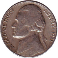 Джефферсон. Монтичелло. Монета 5 центов. 1951 год (D), США.