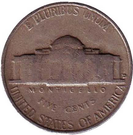 Монета 5 центов. 1951 год (D), США. Джефферсон. Монтичелло. Монета 5 центов. 1951 год (D), США. Джефферсон. Монтичелло.