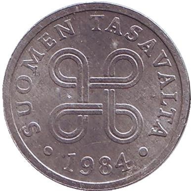 Монета 5 пенни. 1984 год, Финляндия.